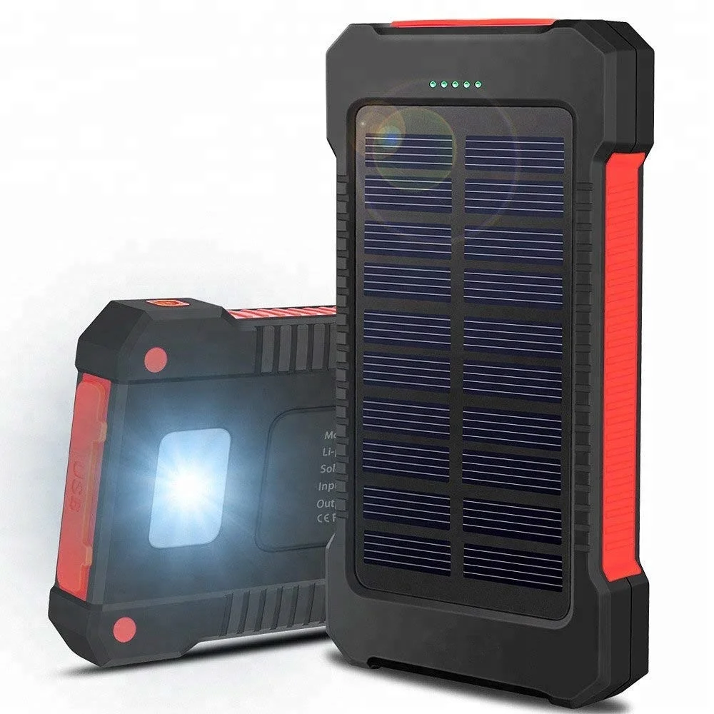 

Portable Solar Waterproof Power Bank External Dual USB With LED