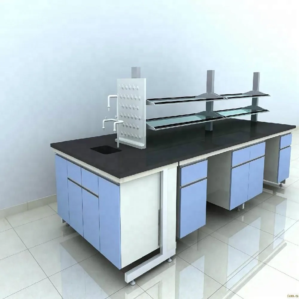 Top Sell Light Blue Steel And Wood Lab Island Work Benches For