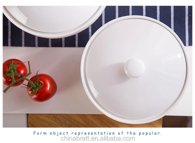 Large Ceramic Serving Salad Bowls White Mixing Bowl With Lid