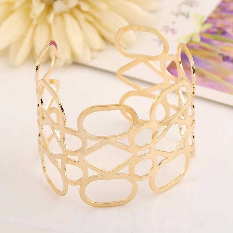 

Gold Plated 2016 Wide Hollow Flower Cuff Bangles Statement Jewelry Punk Charm Metal Opening Bangle Bracelets, Silver ,gold