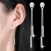 

925 sterling silver Korean personalized and exaggerared flashing pearl wire long earrings women