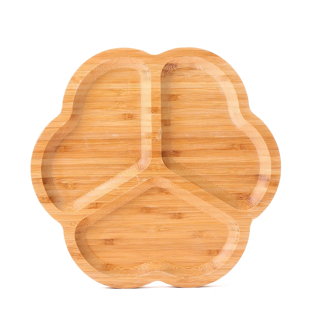 

Cute Wood Child 3 Compartment Plate Divided Tray Baby Flower Shaped bamboo Appetizer Platter plates, Natural color