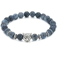 

RainSo Fashion Design Leopard Beads Natural Stone Mens Bracelet