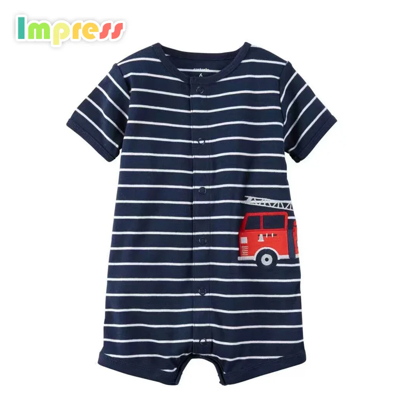 

Wholesale 2017 summer colorful stripe soft cotton baby romper cheap baby clothes custom logo baby short sleeve romper, As picture