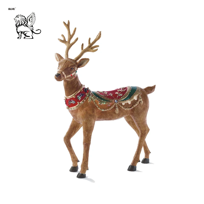 Life Size Park Christmas Holiday Gift Animal Decoration Fiberglass Standing Reindeer And Santa