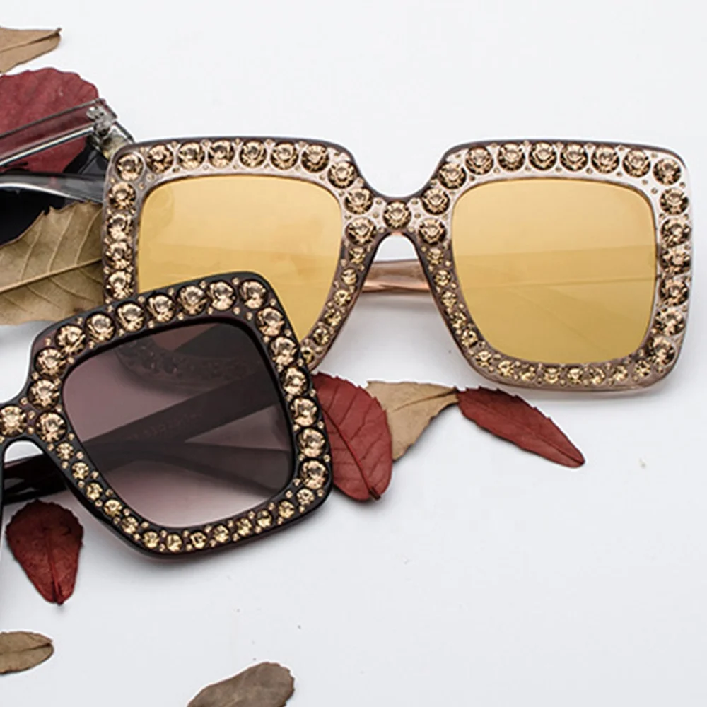 

women fashion Rhinestone Diamond luxury square oversized sunglasses