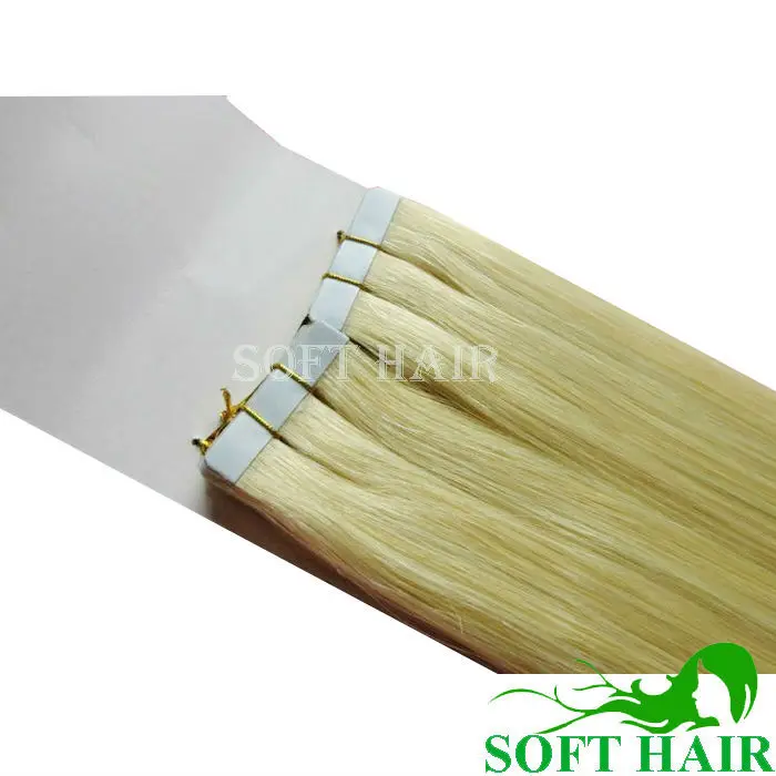 

12A Top Quality Tape In Human Hair Extensions 613 Double Drawn Blonde Russian Hair Remy Cuticle Tape Hair Extension