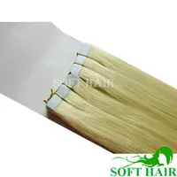 

12A Top Quality Tape In Human Hair Extensions 613 Double Drawn Blonde Russian Hair Remy Cuticle Tape Hair Extension