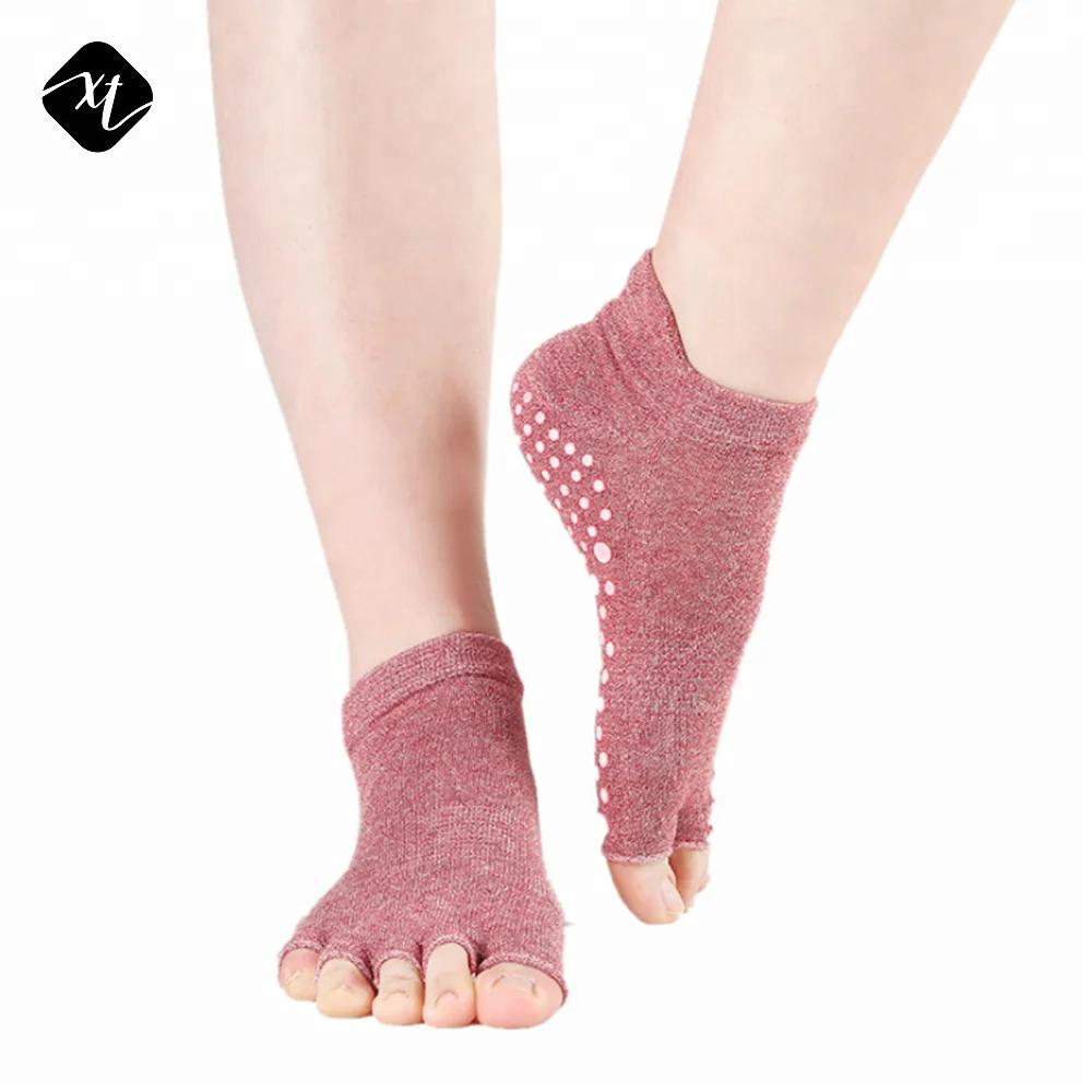 

Wholesale custom logo cotton five toe anti slip pilates grip toeless women gel yoga socks