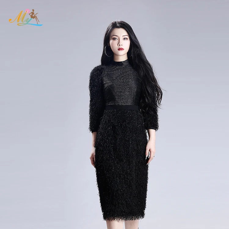

High Quality Elegant Winter Long Sleeve Sexy Women Casual Dresses, Customized color