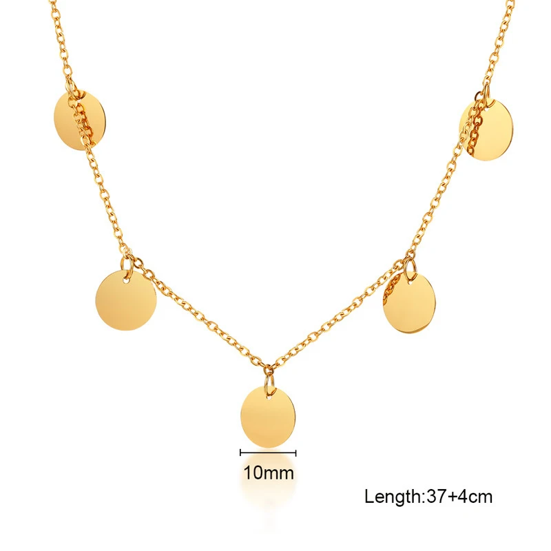 

Fashion women choker necklace disc pendant gold platedcoin necklace stainless steel