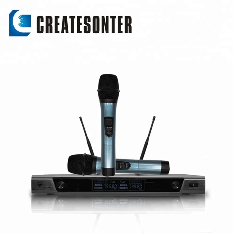 

Factory price VHF karaoke microphone wireless meeting stage performance 2 channels handheld microphone, The grey panel