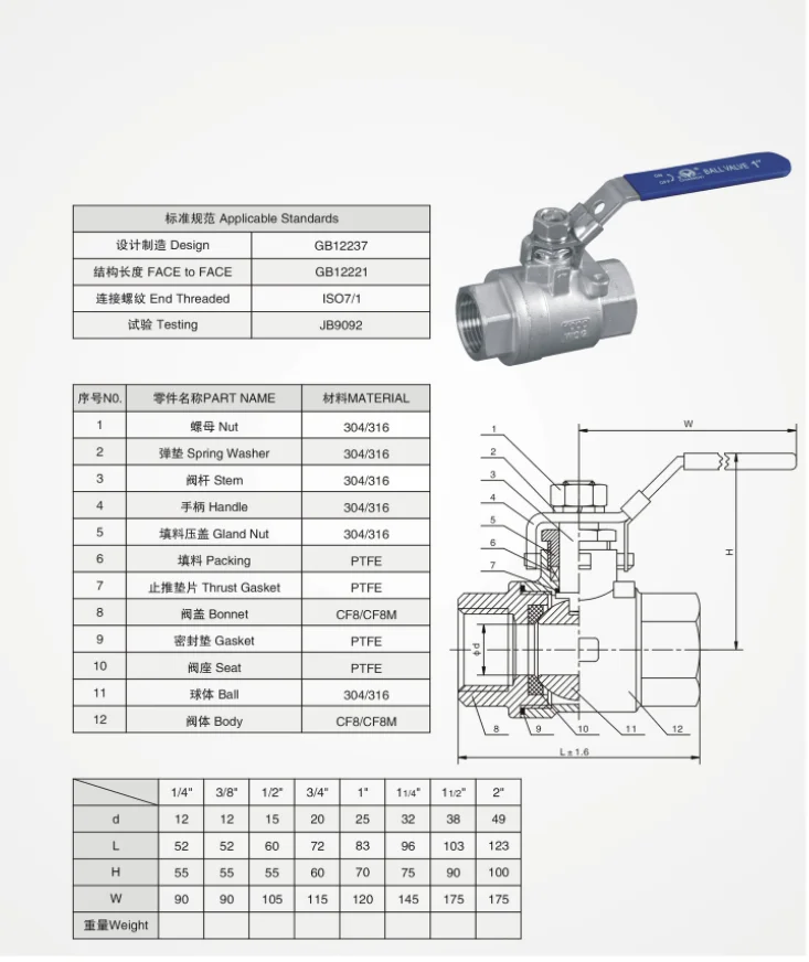 2PCS ss ball valve with lock lever