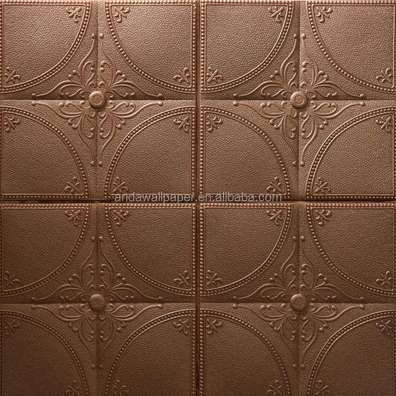 Brown Color Styrofoam Leather 3d Wallpaper Wall Panel For Bedroom