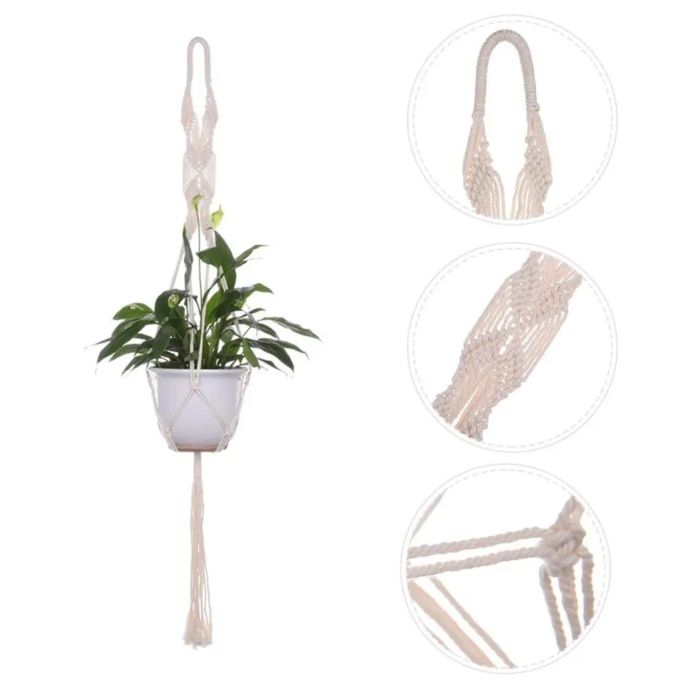 Sundlight Set of 2 Macrame Plant Hanger Handmade Cotton Rope Hanging Ceiling Plant Holder Wall Art without Pots,100cm/39.3"