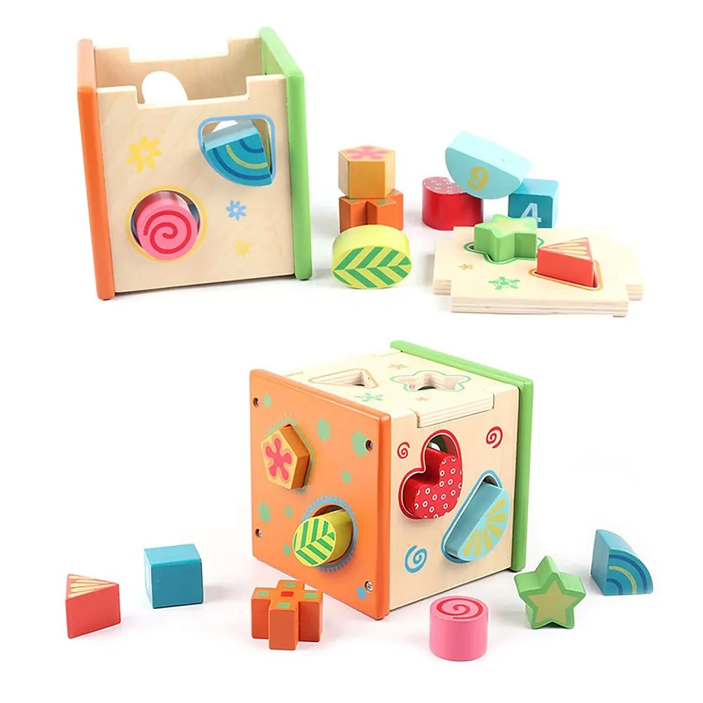Classic Early Learning Toy for Toddlers Birthday Gift for 2 Year olds NimNik Wooden Shape Sorter Cube Toys