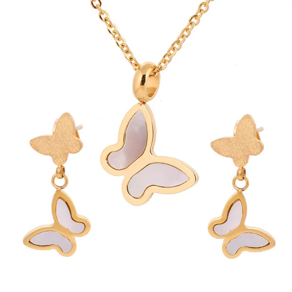 Wedding Accessories Stainless Steel  18K Gold Plated Butterfly Jewelry Set For Women