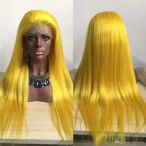 Factory top quality 130% density straight human hair wig yellow color full lace wig with baby hair
