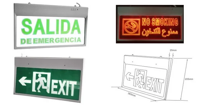 Hanging Exit Sign LED Emergency Light 5W 3 Hour Acrylic Board SALIDA Battery Backup Rechargeable