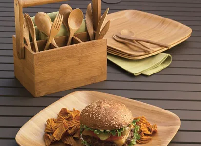 bamboo tray & wooden plate