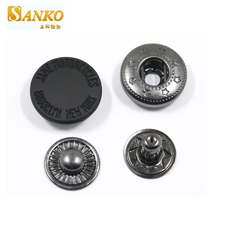 

Custom engraving logo matt black alloy metal snap buttons for coat