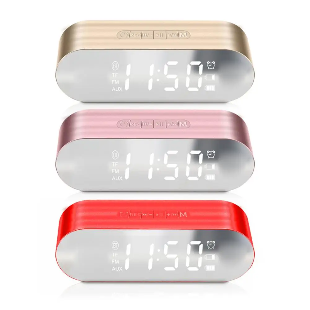 

Free Ship ZS-59 Mirror Alarm Clock BT Speaker Card Small Steel Portable Mini Alarm Clock Multi-function Radio Speaker