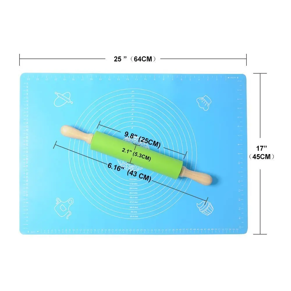 Nonstick Silicone Rolling Pin &xlarge Pastry Baking Mat "25 X 17