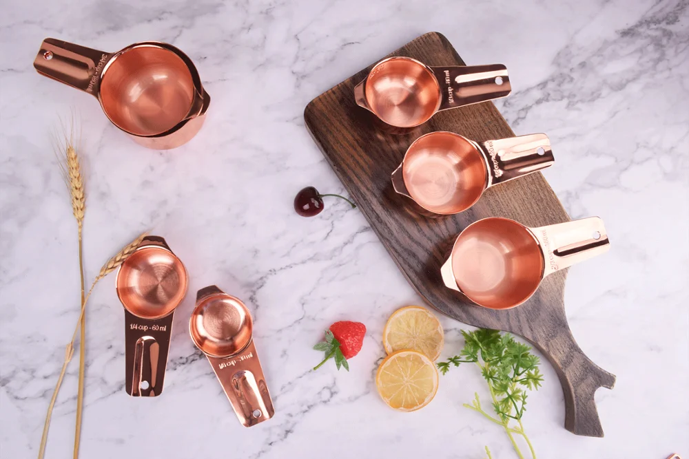 
Wholesale Copper Plated Rose Gold Bakeware Stainless Steel Measuring Cups and Spoons 
