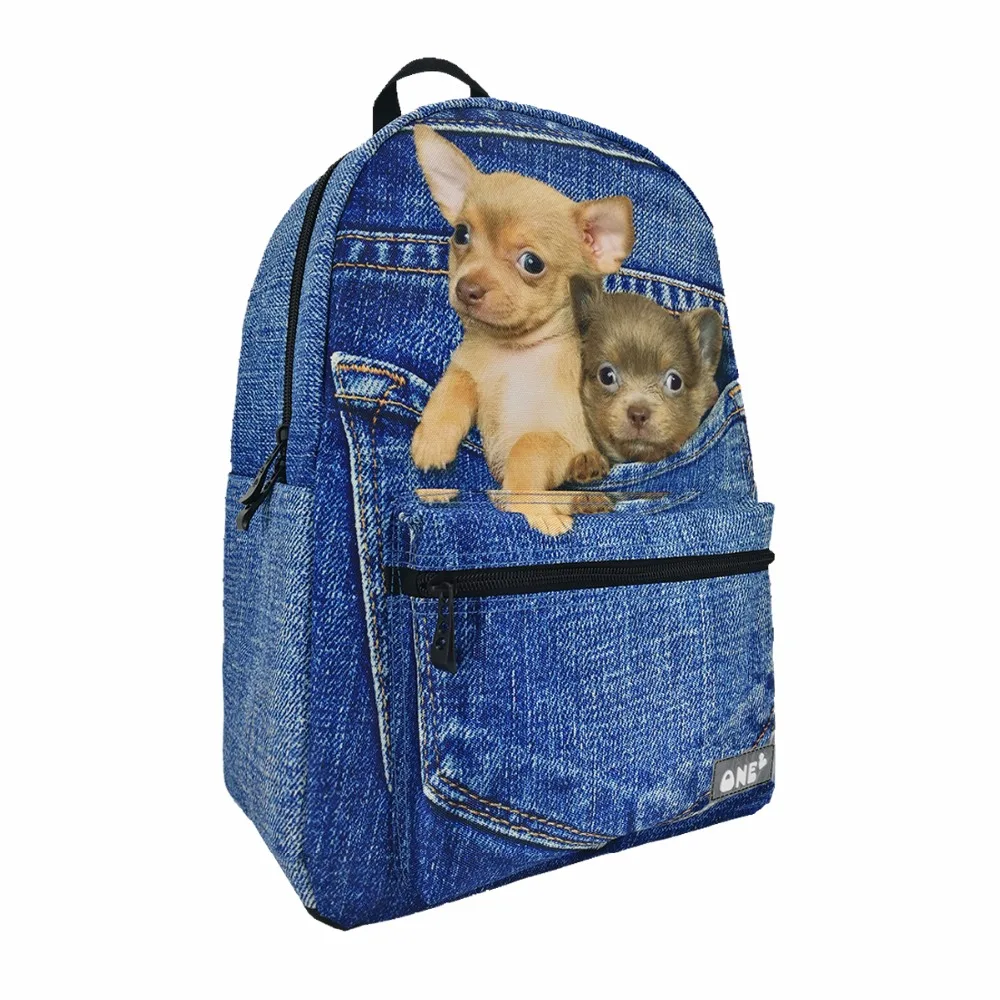 

2019 ONE2 design blue denim pocket dog school backpack for girls, backpack,dog pattern backpack, Customized