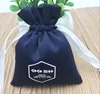 Dark Blue Thick Matt Satin Pouch With Ribbon