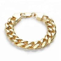 

OUMI wholesale 14k gold plated stainless steel chunky chain cuban bracelet with lobster lock jewelry new gold for slave men