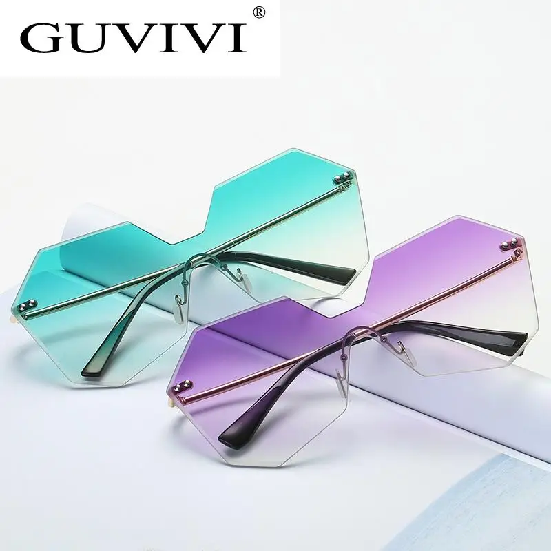 

GUVIVI Custom logo sunglasses China wholesaler sun glasses One pieces Rimless Gradient Trimming 2017 Fashion sunglasses, Pink;rose gold;red;blue;green