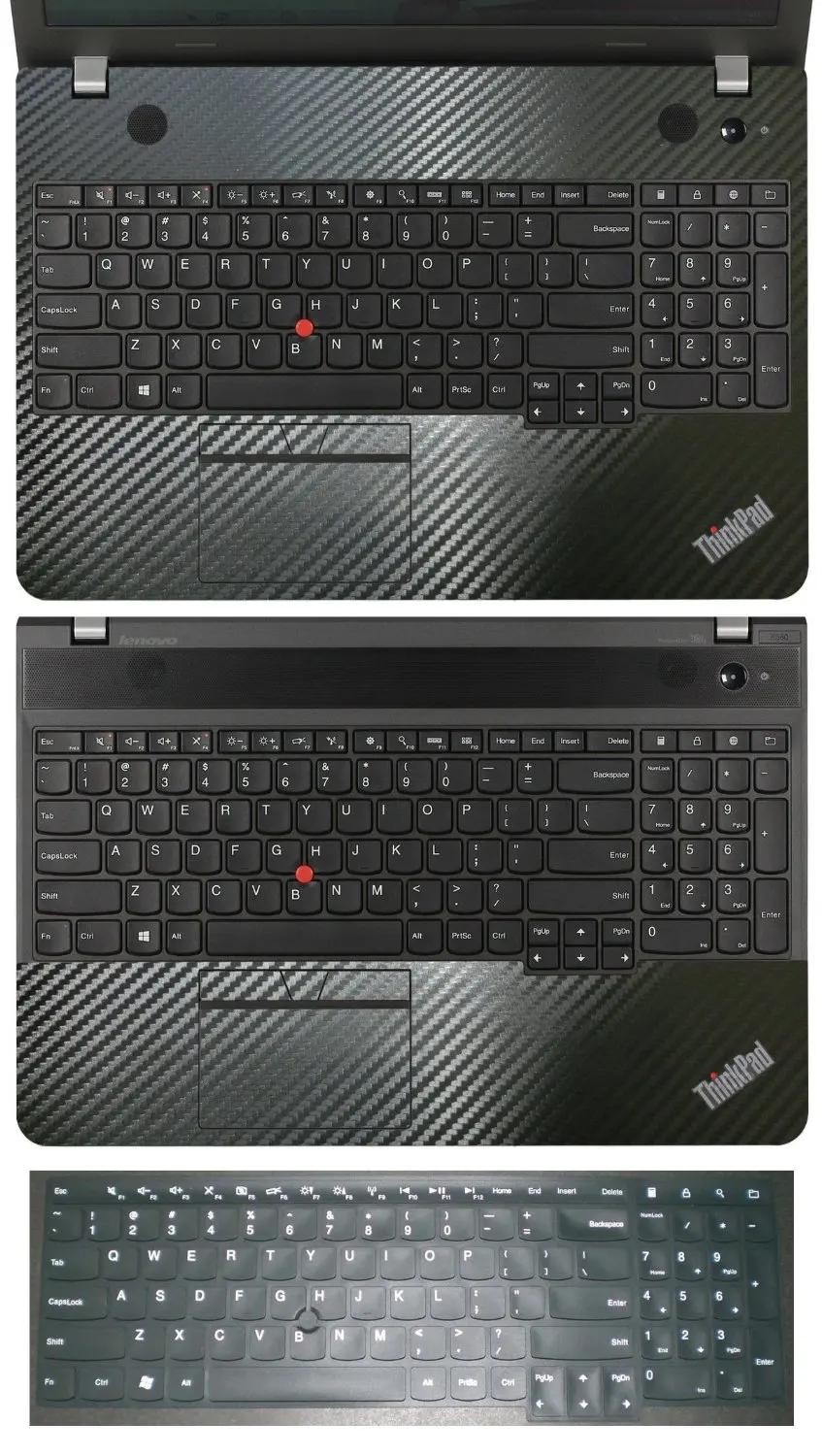 3in1 Full + Half Wrist Palmrest Touchpad Trackpad Sticker Skin + Keyboard Cover Protector for 15.6" Lenovo Thinkpad E550 (black carbon fiber palmrest sticker+half palmrest sticker+black keyboard skin)