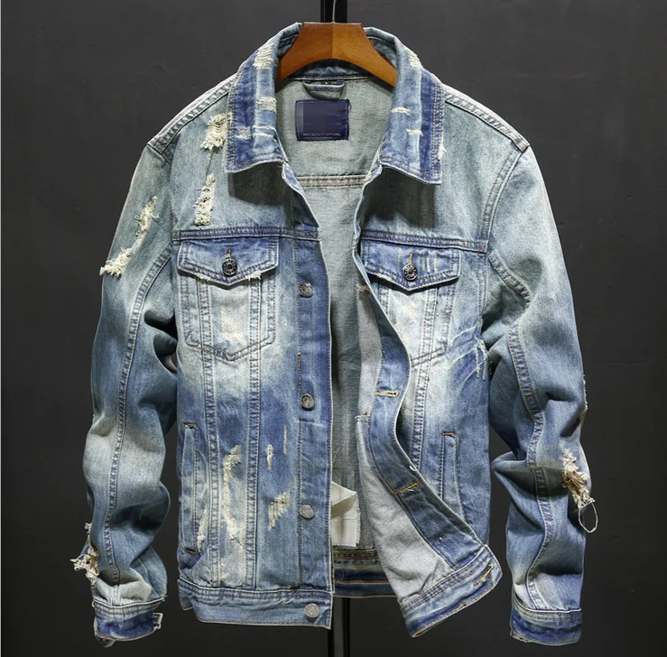 

X86041B Wholesale fashion blank man denim jacket for men ripped jean jackets, As pictures