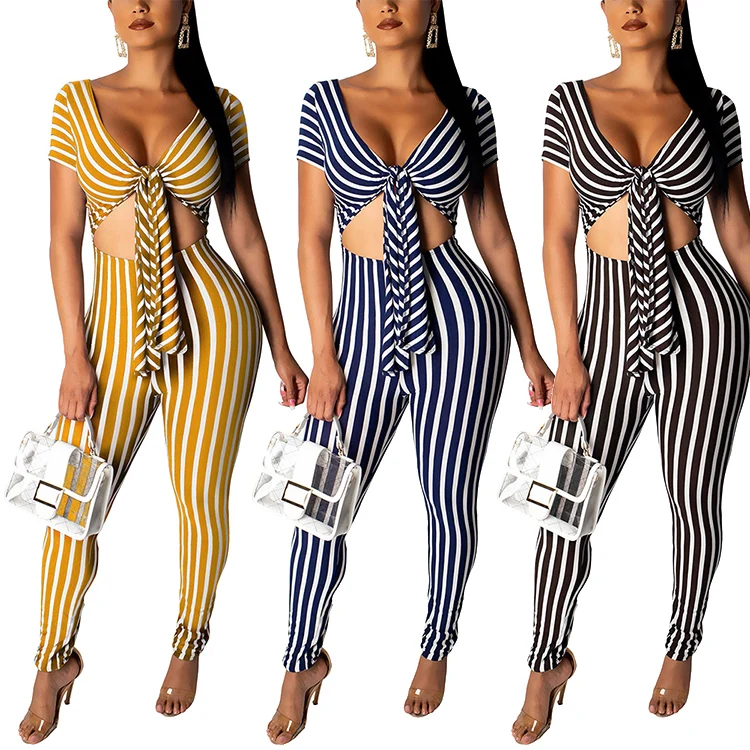 

High Quality Contrast Color Waist High Hollow Out Sexy One Piece Women Jumpsuits Summer Fashion