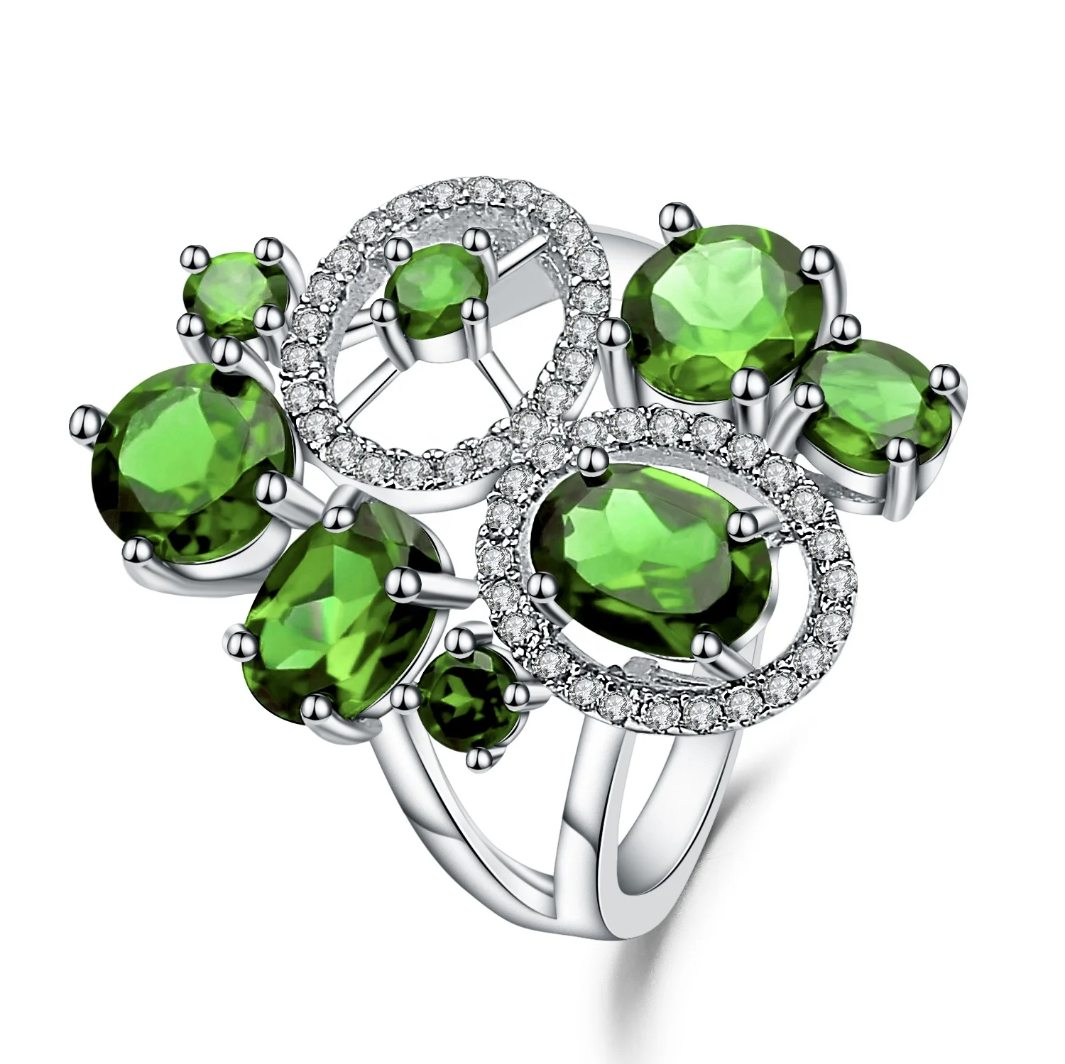 

Abiding Natural Chrome Diopside Gemstone Ring 925 Sterling Silver Vintage Love Wedding Ring Set