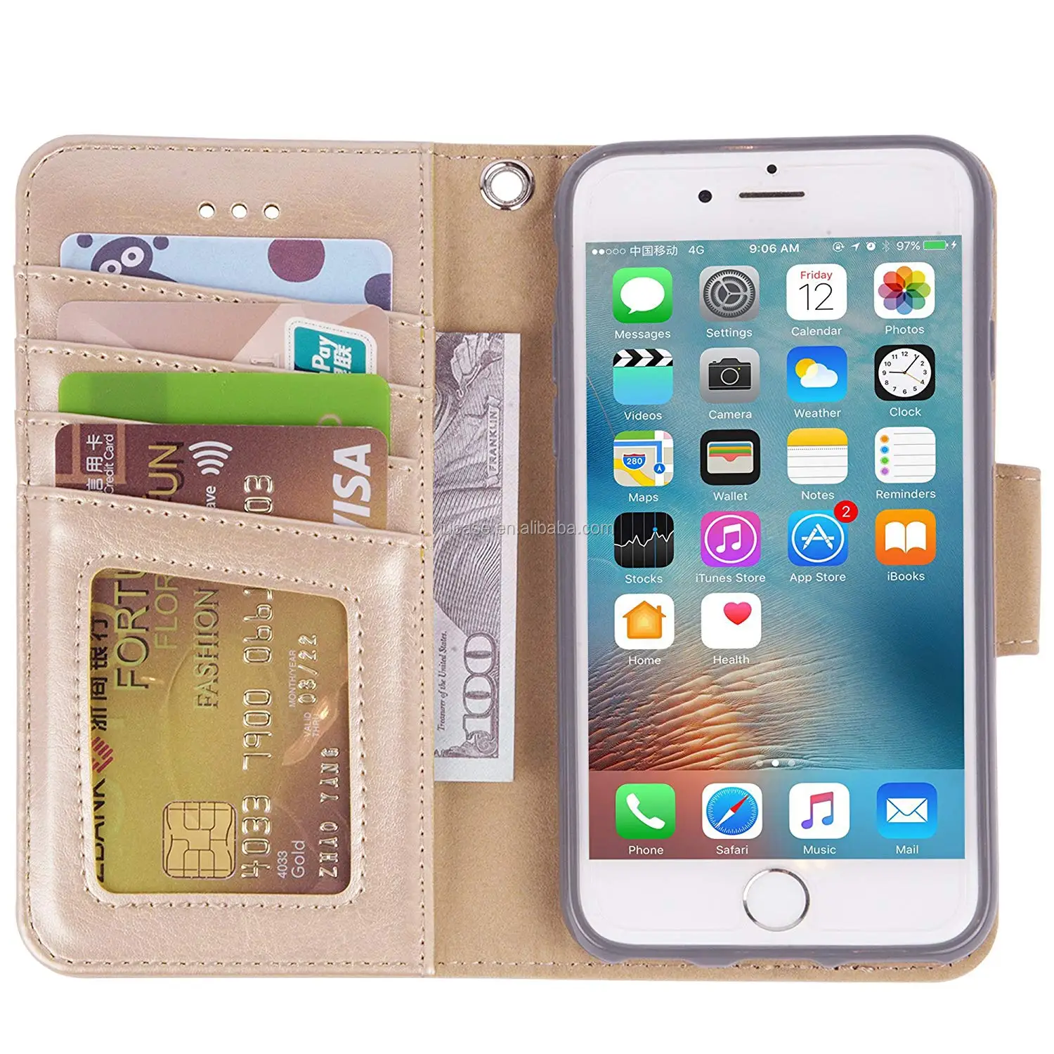 Pu Leather Rfid Blocking Wallet Phone Case With Hand Strap,Credit Card