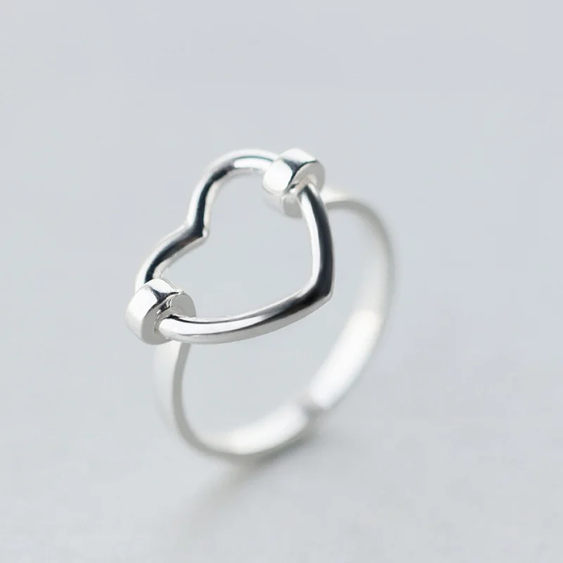 

Factory Price 100% 925 Sterling Silver Fashion Minimalism Hollow Heart Ring Fine Jewelry for Female
