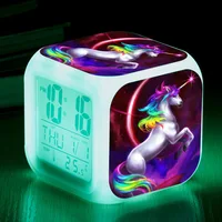 

Hot Sale Creative Gifts Square Desk Decoration Calendars Discolor Seven Color Unicorn Alarm Clock