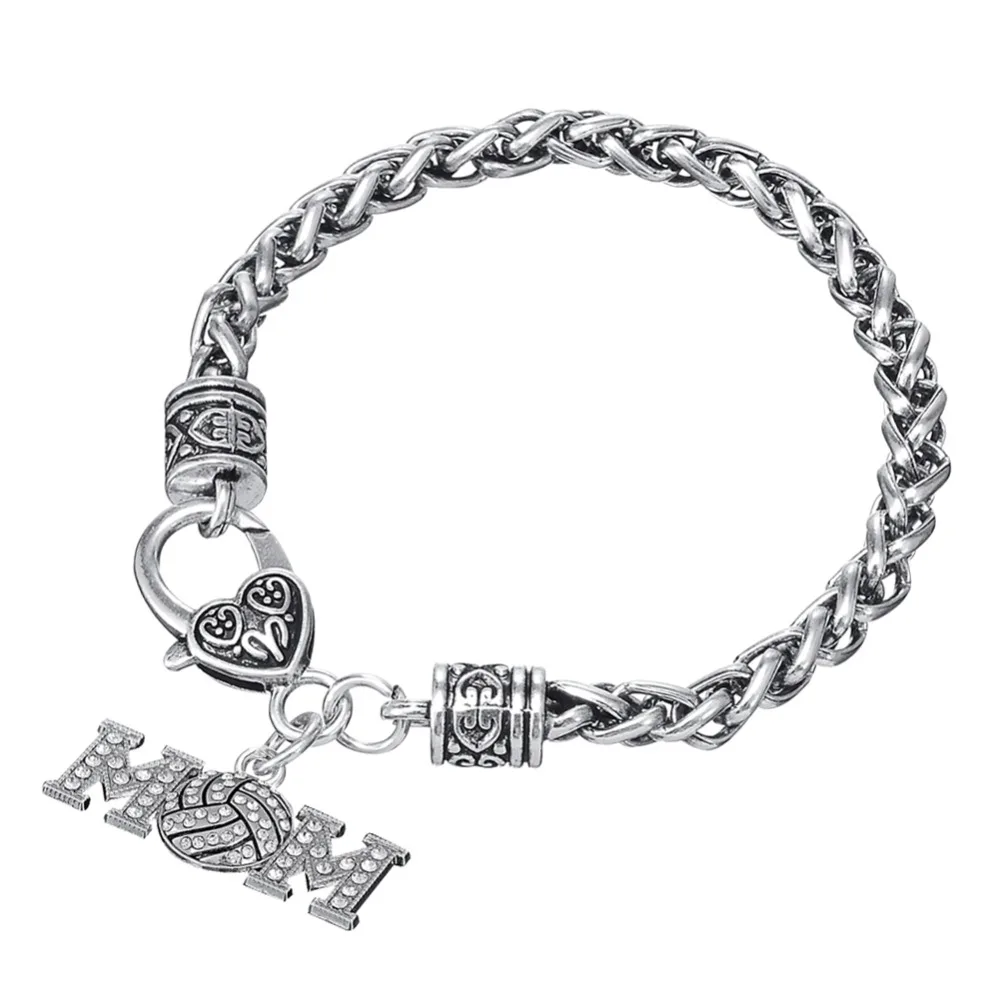 

fashion MOM volleyball sports charm heart shape lobster clasp wheat chain bracelets, As picture