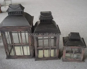 3 Sizes Large Decorative Wood Hurricane Candle Lantern For Home