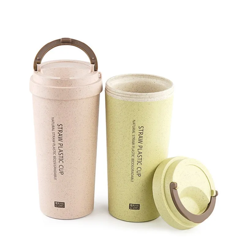 

Eco Friendly Reusable Double Wall Straw Wheat Coffee Cup Wholesale Promotion Gift 400/500ml, Pink/blue/green