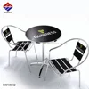 outdoor aluminium chrome bistro dining table and chair with branded custom logo for beer cafe restaurant patio commerical use