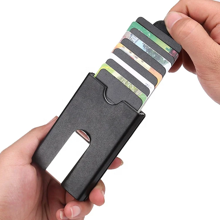 

Aluminum PU Leather RFID Blocking Pull up Front Pocket Ultra Slim Wallet ID Card Holder, Black,light browm,dark brown,khaki,red