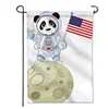 Proud to Be Patriotic Garden Flag Panda Astronaut On The Moon Holding Moonwalk USA Flag