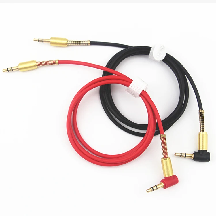 High Grade Metal Spring 90 Degrees 3.5mm Male To Male Aux Audio Cable