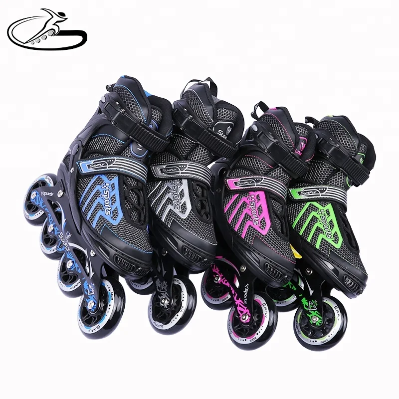 

Suxfly 4 size retractable inline PU wheels patines en linea roller skates adults, Blue, silver, pink, green,