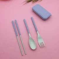 

Eco-friendly adults kids spoon fork chopsticks travel reusable foldable camping plastic cutlery wheat straw tableware