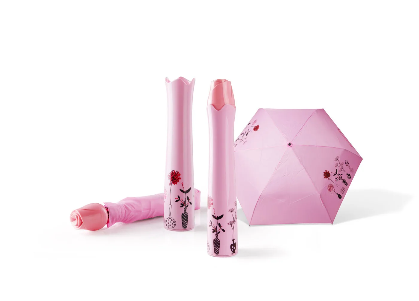 Promotional 3 Fold Mini Windproof Rose Shape Gift Handle Umbrella
