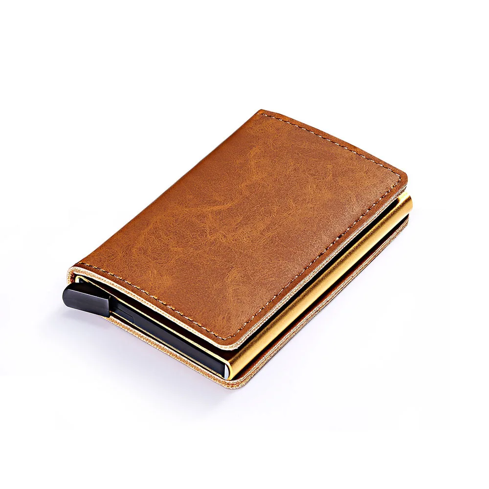 

RFID Blocking Slim Pop Up ID Credit Card Holder Automatic Smart Wallet PU Leather Aluminum Metal Card Case Wallets